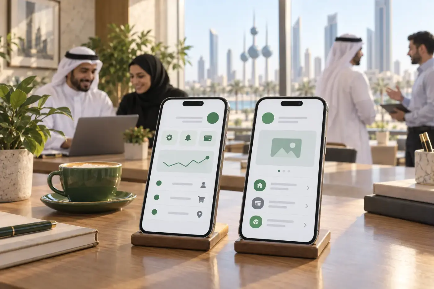واجهات تطبيقات معروضة على هواتف ذكية.