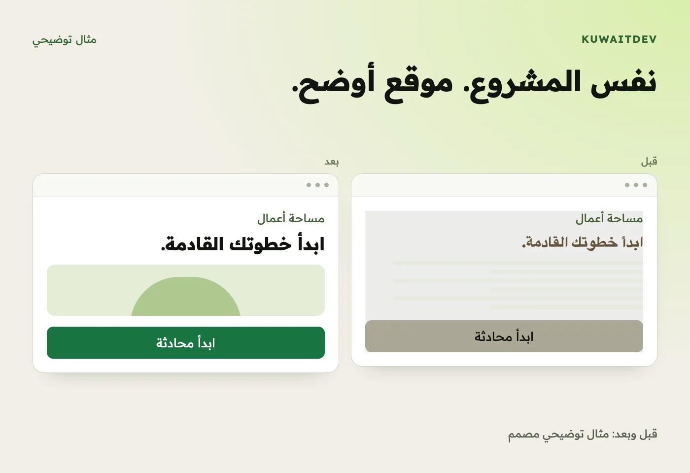 نفس المشروع. موقع أوضح. قبل وبعد: مثال توضيحي مصمم