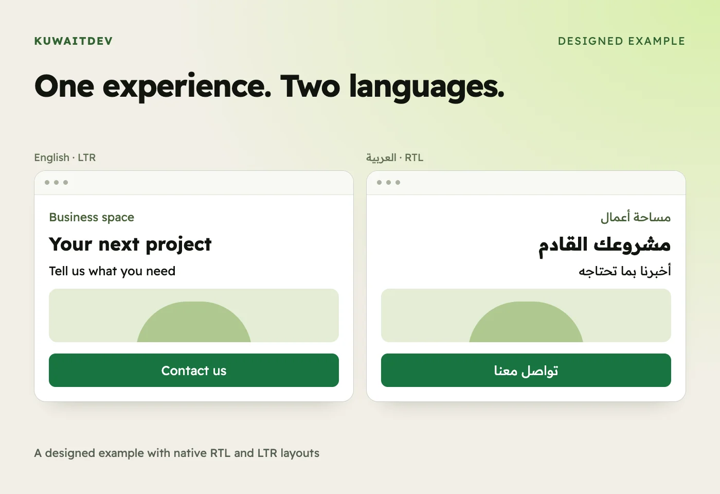 One experience. Two languages. A designed example with native RTL and LTR layouts