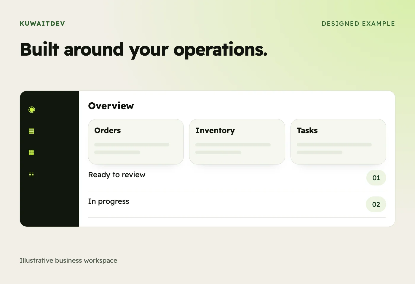 Built around your operations. Illustrative business workspace